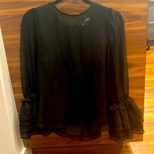 Stellah sheer top with tiered sleeves, Size XS, Black
